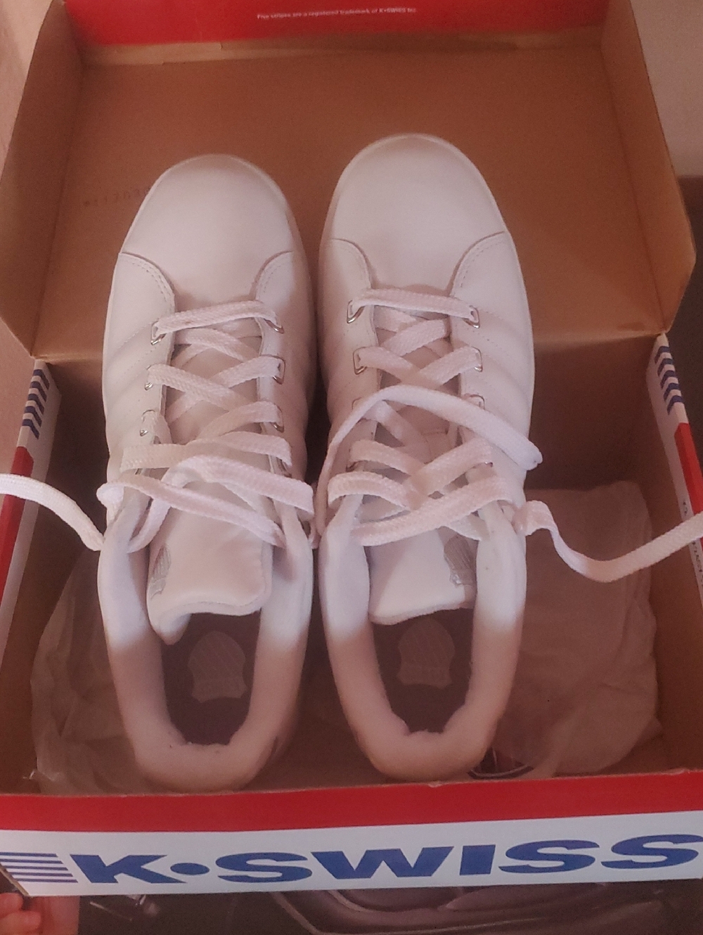 K-Swiss White Leather Lace-Up Sneakers